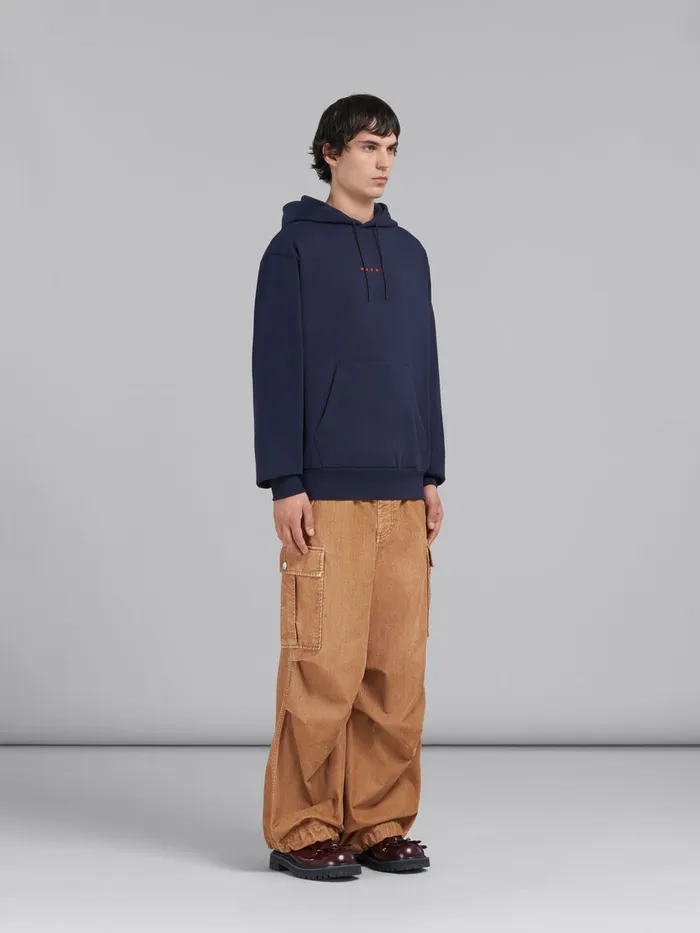 Blue Organic Cotton Hoodie With Marni Print Men Marni Sweatshirts