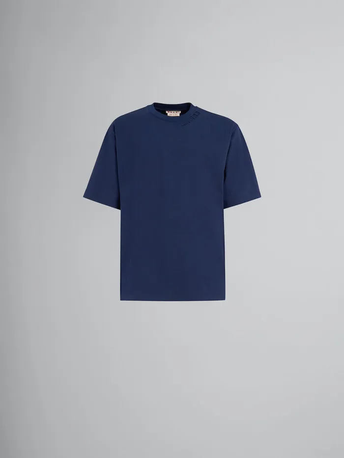 Blue Organic Cotton Oversized Tshirt With Marni Patches Men Marni Tops and TShirts