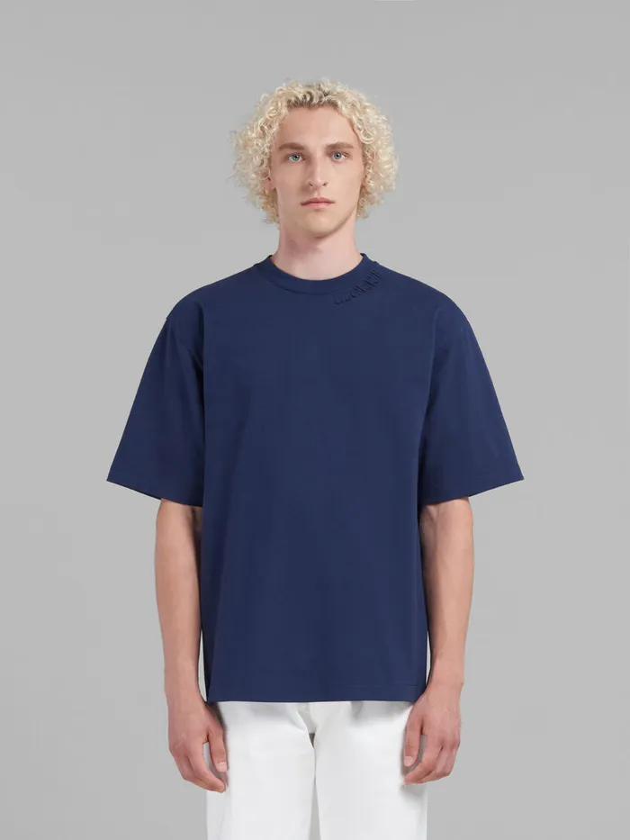 Blue Organic Cotton Oversized Tshirt With Marni Patches Men Marni Tops and TShirts