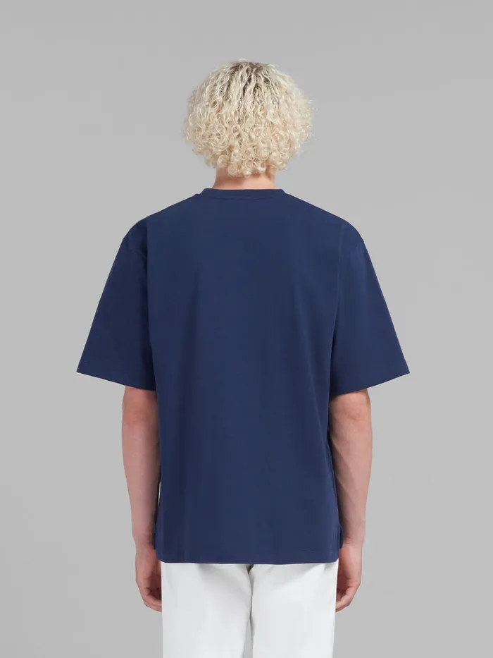 Blue Organic Cotton Oversized Tshirt With Marni Patches Men Marni Tops and TShirts