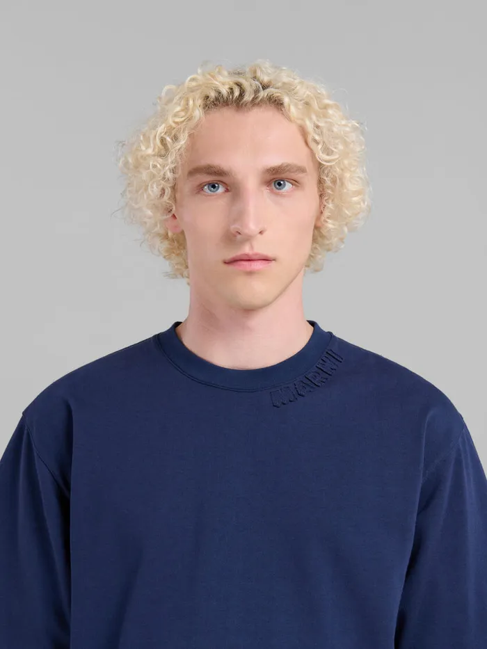 Blue Organic Cotton Oversized Tshirt With Marni Patches Men Marni Tops and TShirts