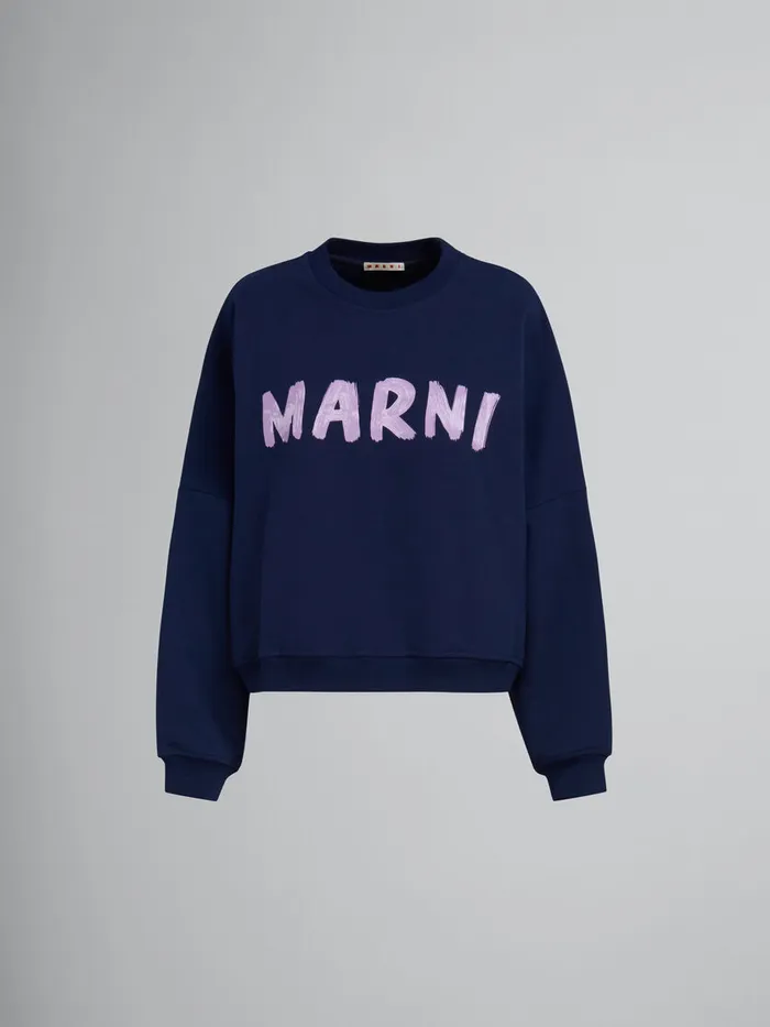 Blue Organic Cotton Sweatshirt With Marni Print Women Marni Sweatshirts