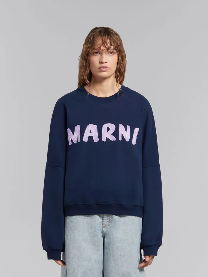 Blue Organic Cotton Sweatshirt With Marni Print Women Marni Sweatshirts