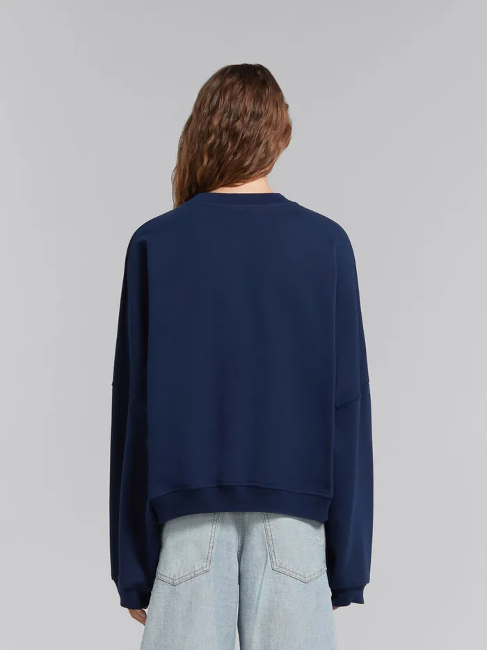 Blue Organic Cotton Sweatshirt With Marni Print Women Marni Sweatshirts