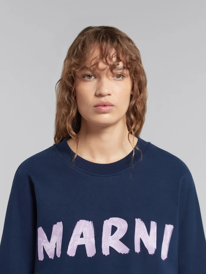 Blue Organic Cotton Sweatshirt With Marni Print Women Marni Sweatshirts