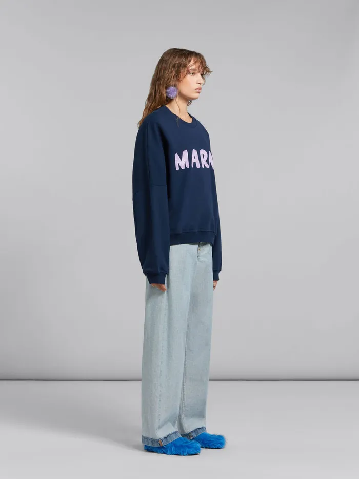 Blue Organic Cotton Sweatshirt With Marni Print Women Marni Sweatshirts