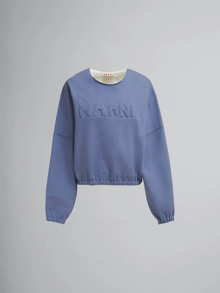 Blue Organic Cotton Sweatshirt With Padded Logo Women Marni Sweatshirts