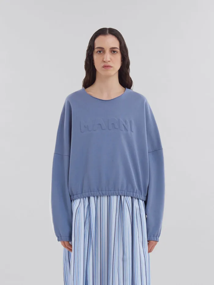 Blue Organic Cotton Sweatshirt With Padded Logo Women Marni Sweatshirts