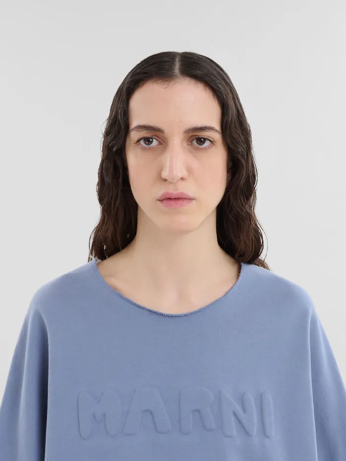 Blue Organic Cotton Sweatshirt With Padded Logo Women Marni Sweatshirts