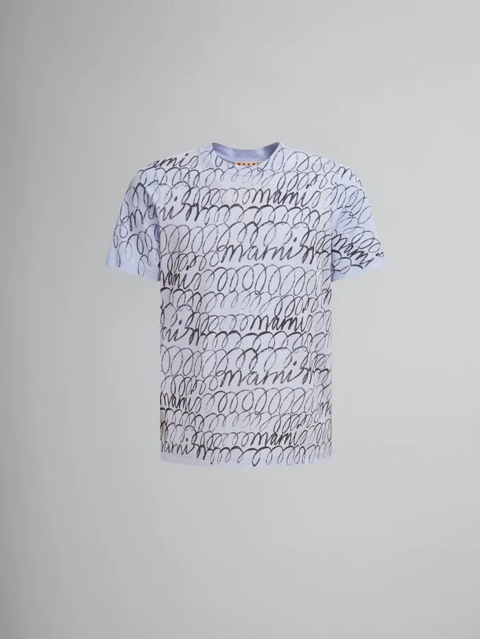 Blue Organic Cotton Tshirt With Marni Scribble Motif Men Marni Tops and TShirts
