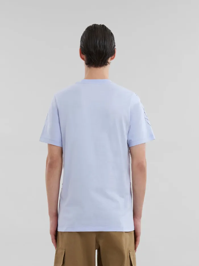 Blue Organic Cotton Tshirt With Marni Scribble Motif Men Marni Tops and TShirts