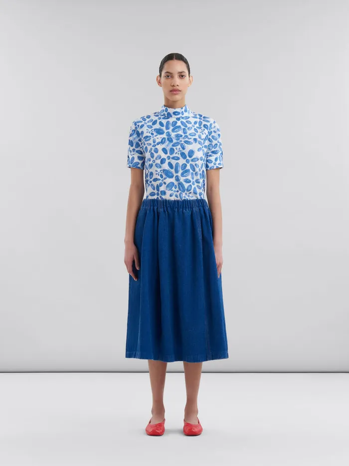 Blue Organic Denim Elasticated Midi Skirt Women Marni Skirts