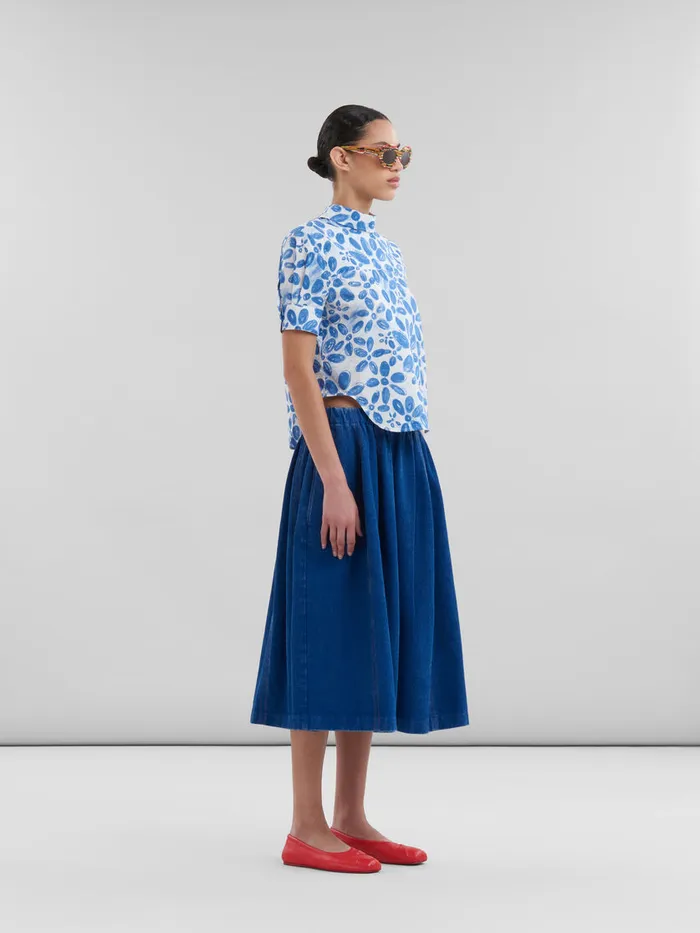 Blue Organic Denim Elasticated Midi Skirt Women Marni Skirts
