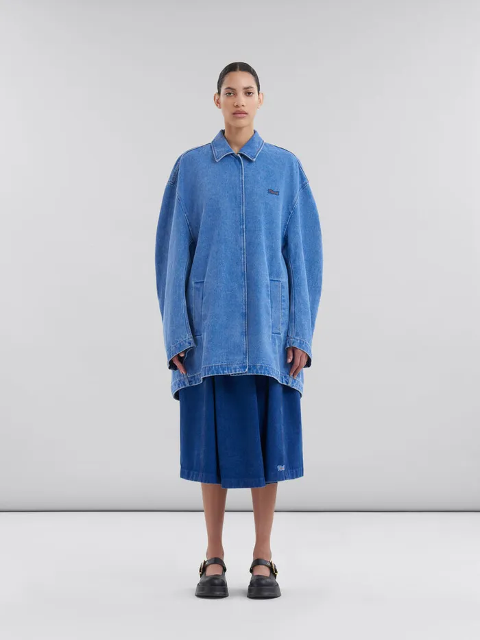 Blue Organic Denim Jacket With Marni Logo Patch Women Marni Coats and Jackets