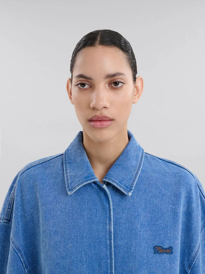 Blue Organic Denim Jacket With Marni Logo Patch Women Marni Coats and Jackets