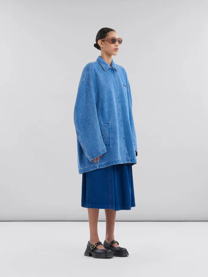Blue Organic Denim Jacket With Marni Logo Patch Women Marni Coats and Jackets