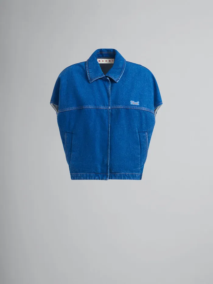 Blue Organic Denim Shortsleeved Jacket With Marni Logo Patch Women Marni Coats and Jackets Blue Organic Denim Shortsleeved Jacket With Marni Logo Patch Women Marni Coats and Jackets