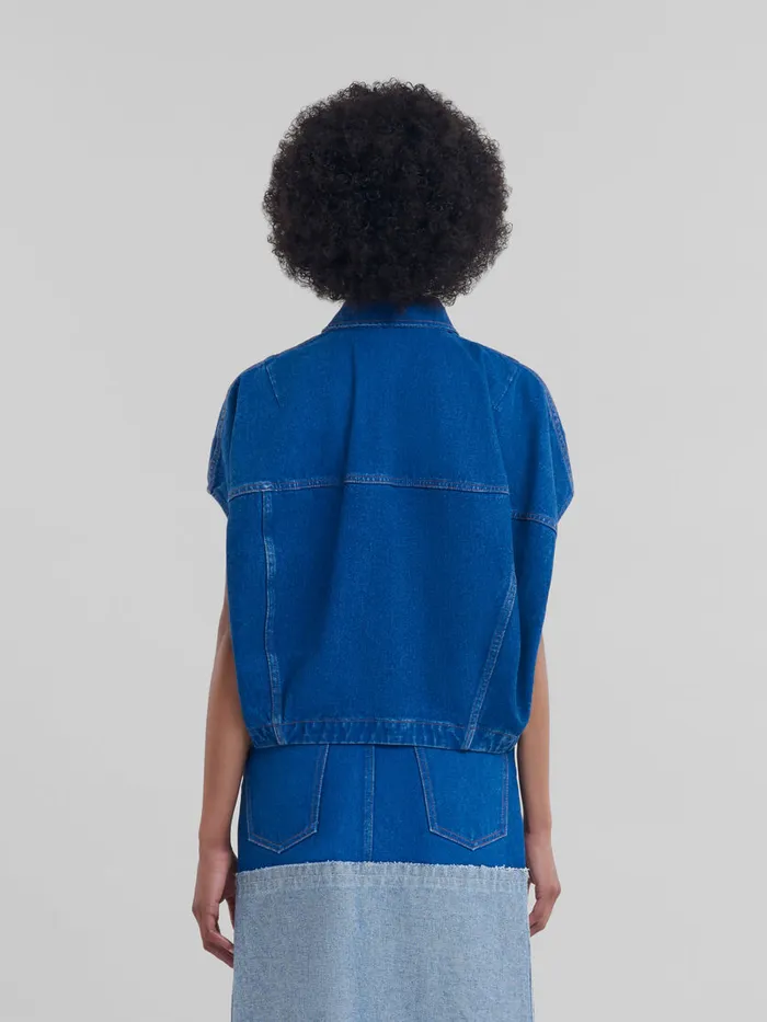 Blue Organic Denim Shortsleeved Jacket With Marni Logo Patch Women Marni Coats and Jackets
