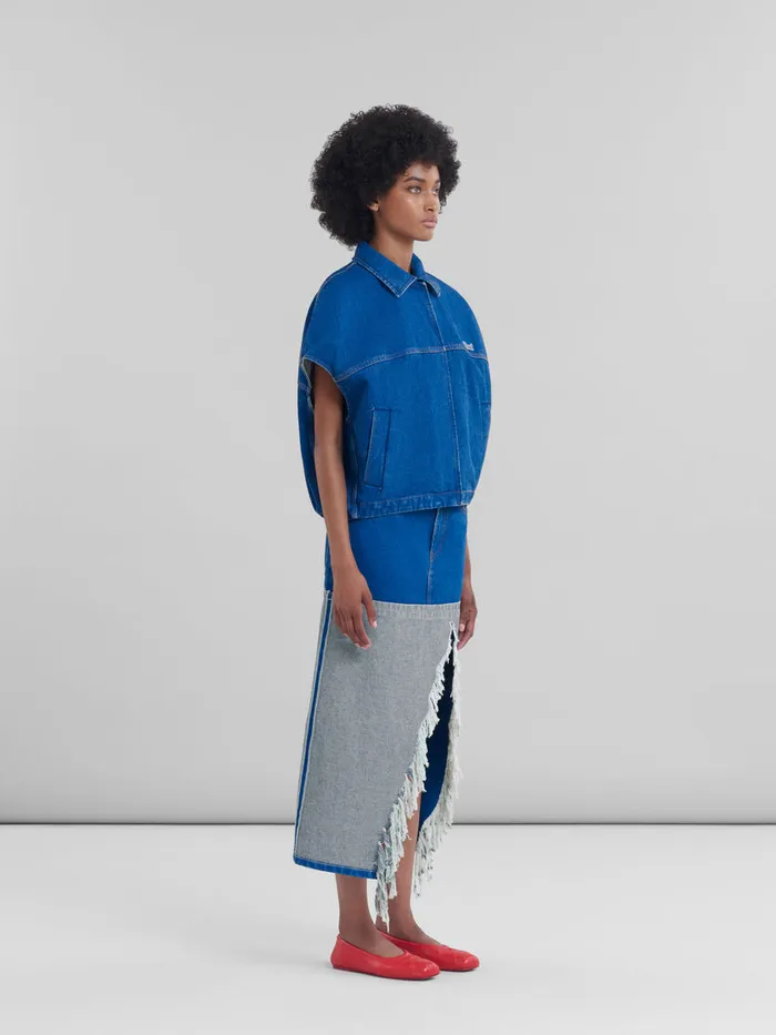 Blue Organic Denim Shortsleeved Jacket With Marni Logo Patch Women Marni Coats and Jackets