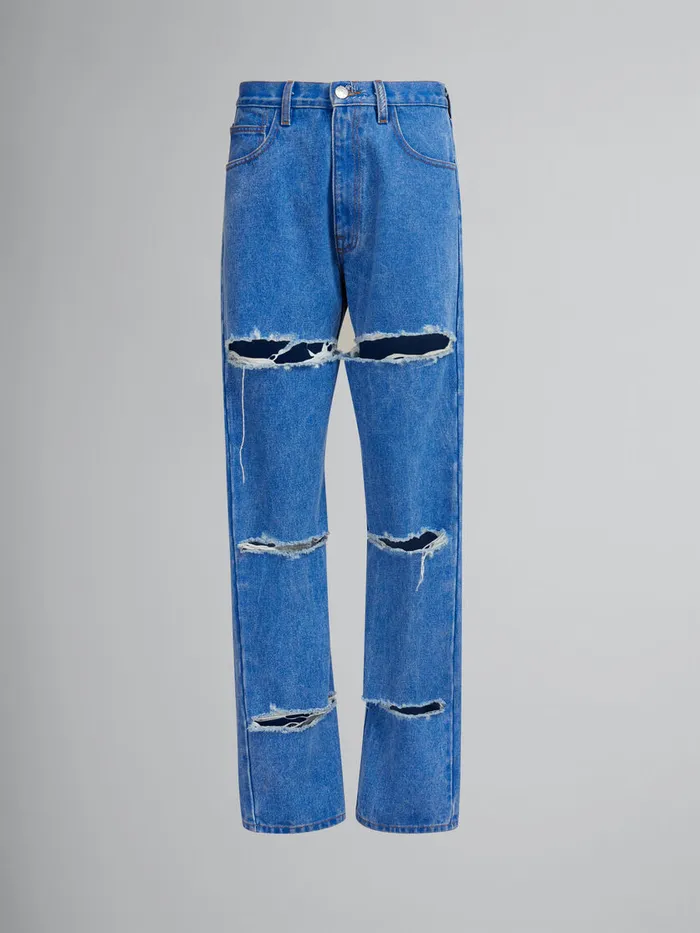 Blue Organic Denim Slashed Boyfriend Jeans Women Marni Pants