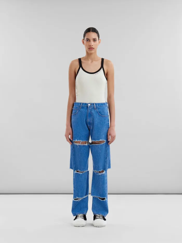 Blue Organic Denim Slashed Boyfriend Jeans Women Marni Pants