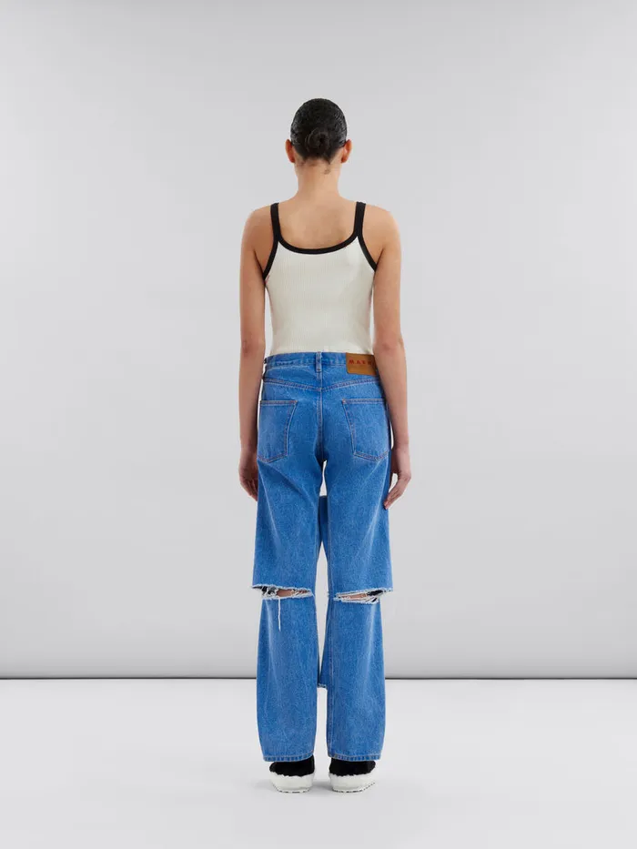 Blue Organic Denim Slashed Boyfriend Jeans Women Marni Pants