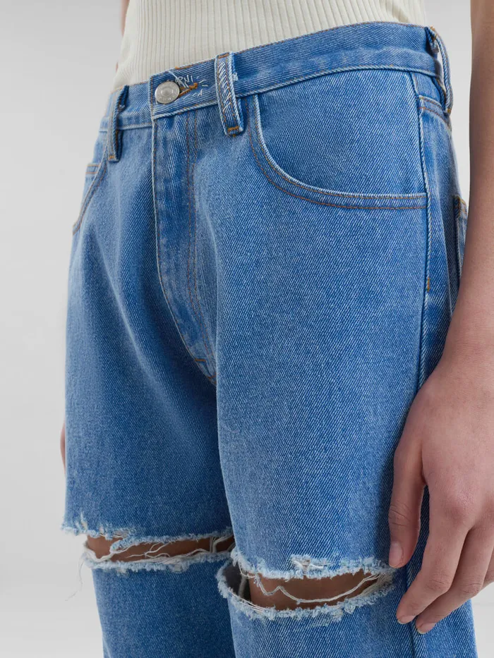 Blue Organic Denim Slashed Boyfriend Jeans Women Marni Pants