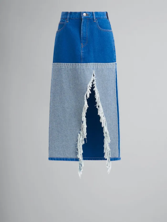 Blue Organic Denim Twotone Midi Skirt Women Marni Skirts