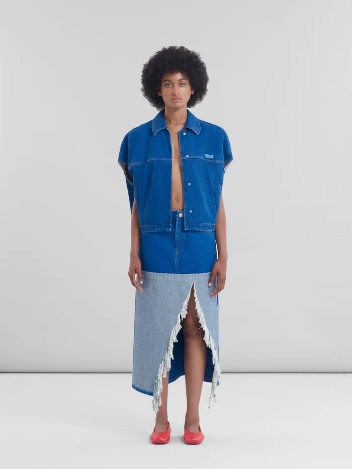 Blue Organic Denim Twotone Midi Skirt Women Marni Skirts