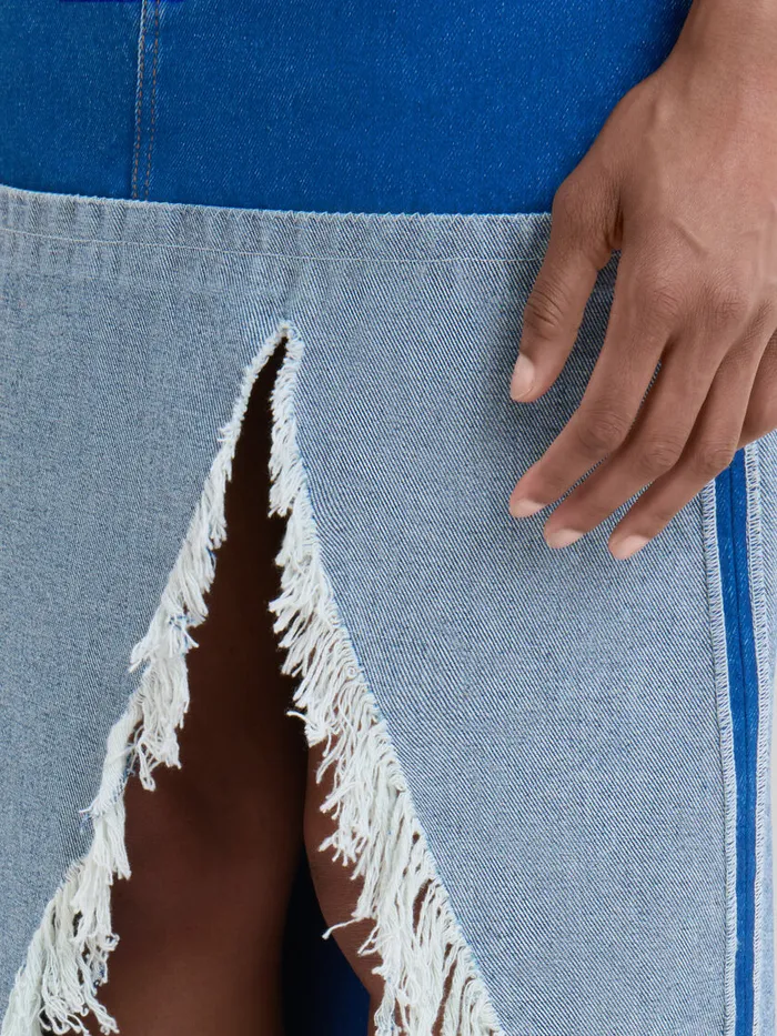 Blue Organic Denim Twotone Midi Skirt Women Marni Skirts