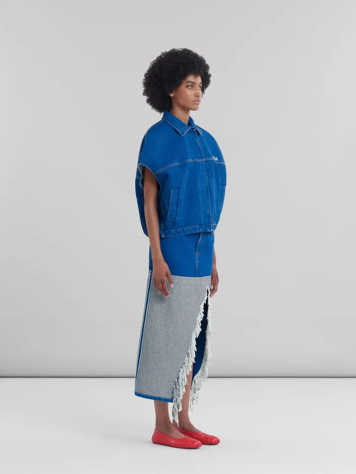 Blue Organic Denim Twotone Midi Skirt Women Marni Skirts
