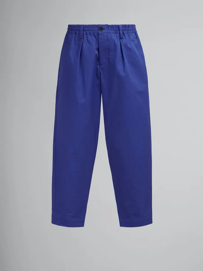 Blue Organic Gabardine Trousers With Drawstring Waist Men Marni Pants