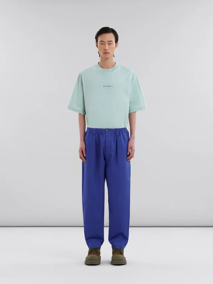 Blue Organic Gabardine Trousers With Drawstring Waist Men Marni Pants