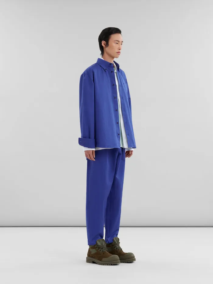 Blue Organic Gabardine Trousers With Drawstring Waist Men Marni Pants