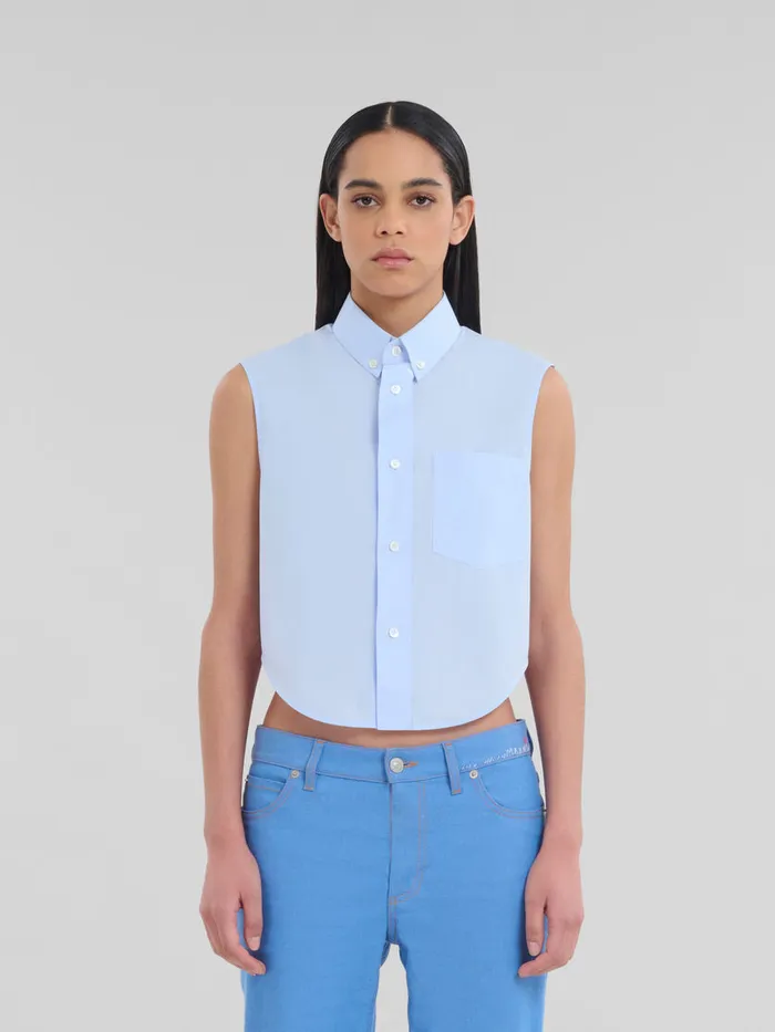 Blue Organic Poplin Cropped Shirt Women Marni Tops and TShirts