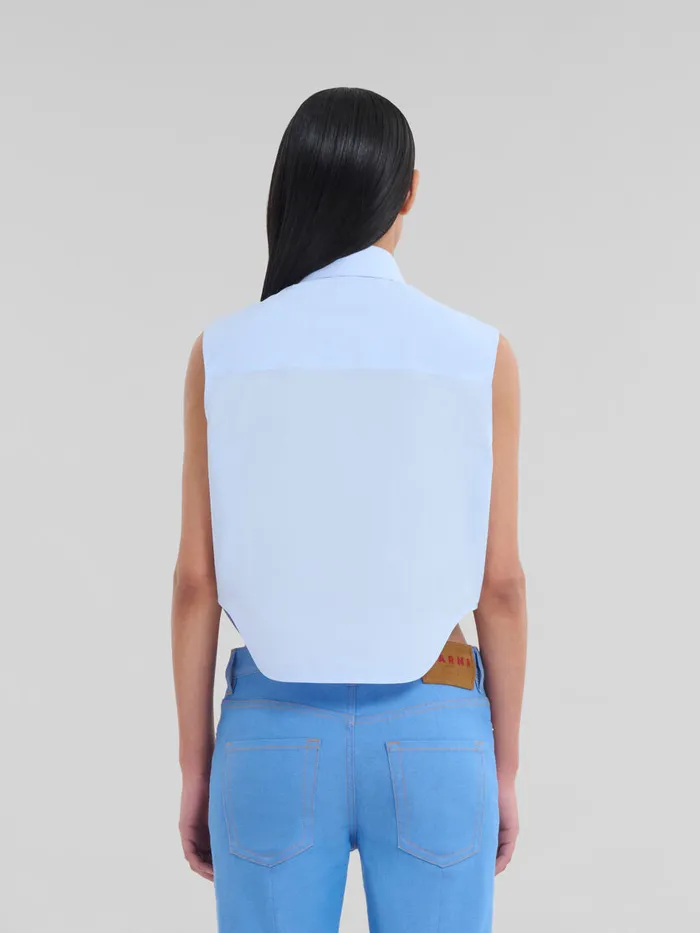 Blue Organic Poplin Cropped Shirt Women Marni Tops and TShirts