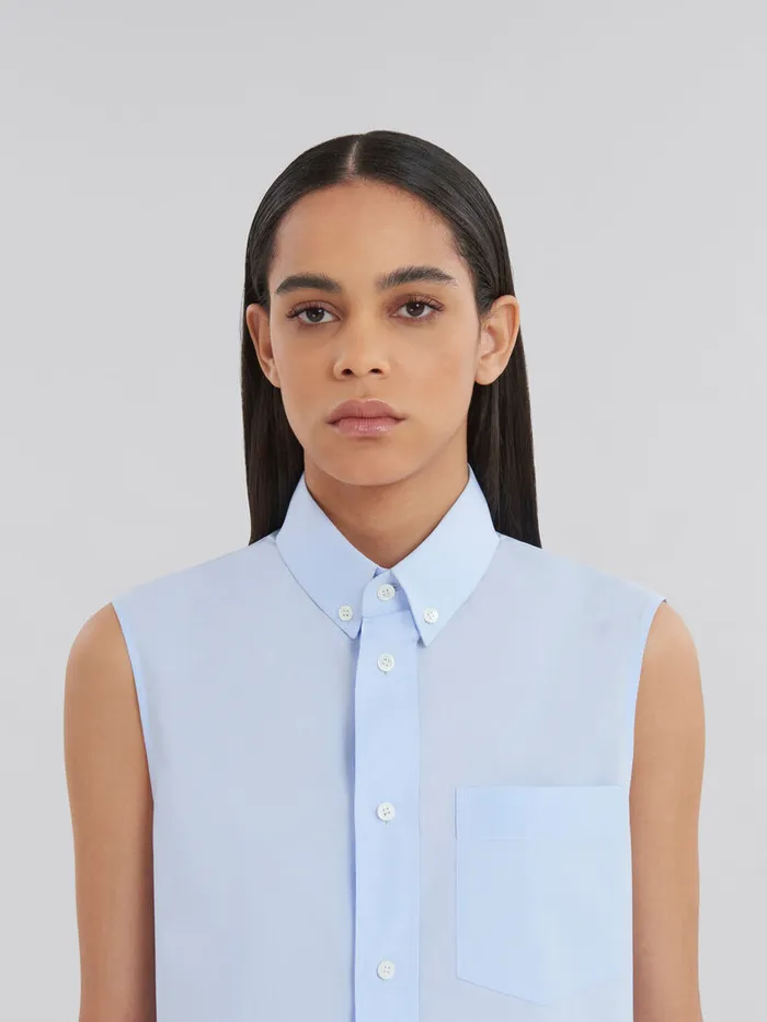 Blue Organic Poplin Cropped Shirt Women Marni Tops and TShirts