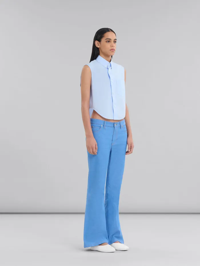 Blue Organic Poplin Cropped Shirt Women Marni Tops and TShirts
