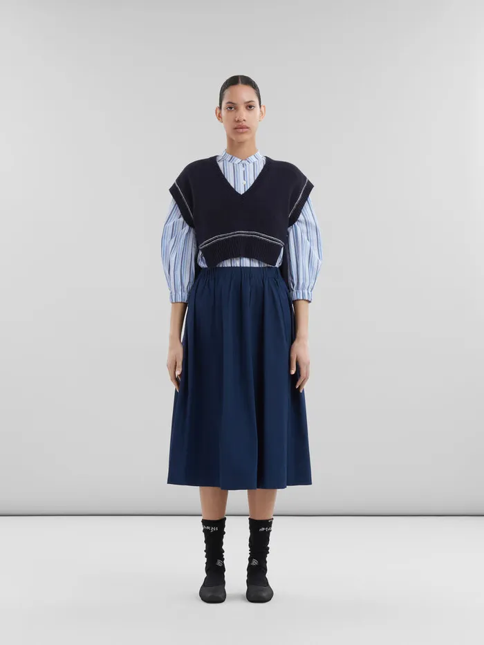 Blue Organic Poplin Elasticated Midi Skirt Women Marni Skirts