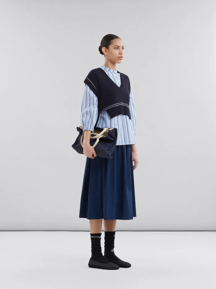 Blue Organic Poplin Elasticated Midi Skirt Women Marni Skirts