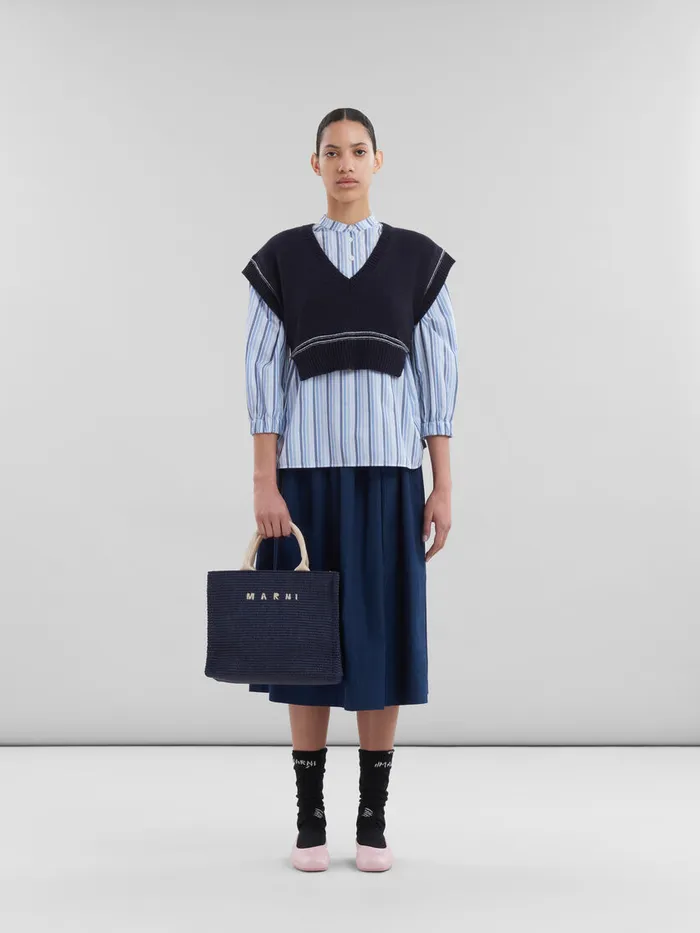 Blue Raffiaeffect Small Tote Bag Women Marni Tote Bags