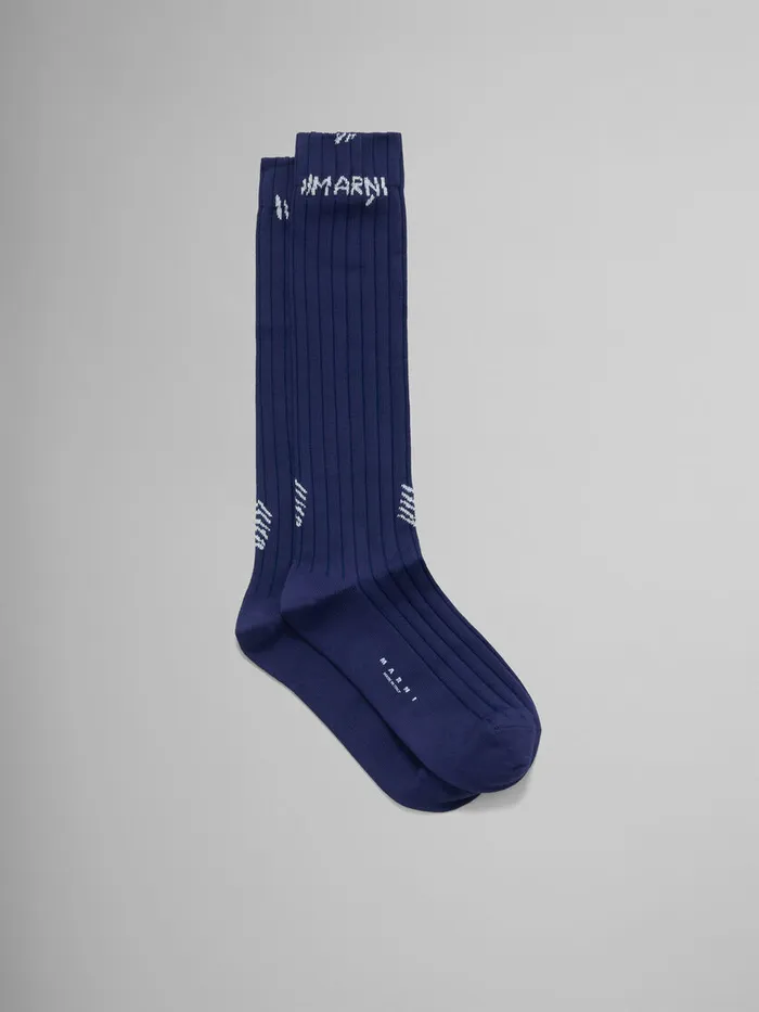 Blue Ribbed Cotton Socks With Marni Mending Women Marni Socks