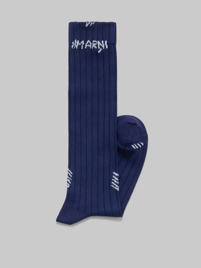 Blue Ribbed Cotton Socks With Marni Mending Women Marni Socks