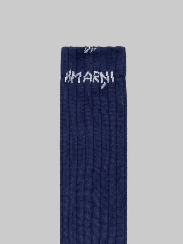 Blue Ribbed Cotton Socks With Marni Mending Women Marni Socks