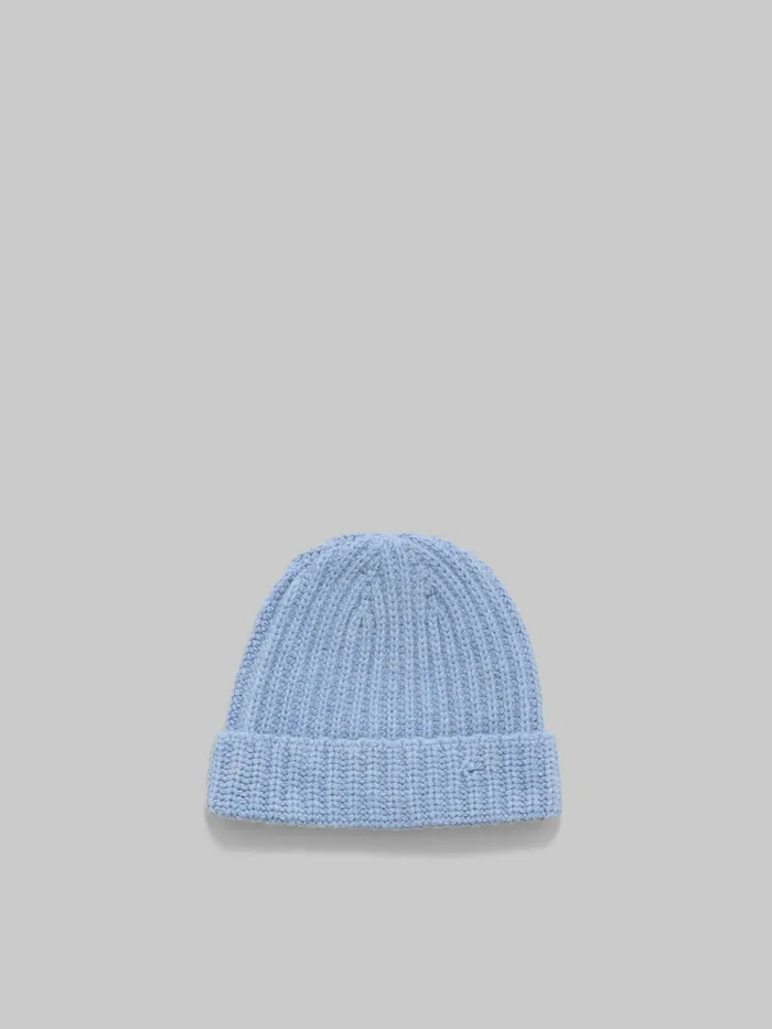 Blue Shetland Wool Beanie With Marni Mending Women Marni Hats