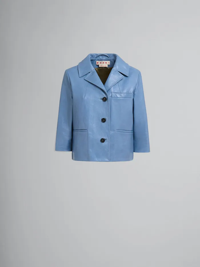 Blue Shiny Leather Jacket Women Marni Coats and Jackets