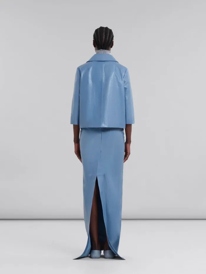 Blue Shiny Leather Jacket Women Marni Coats and Jackets