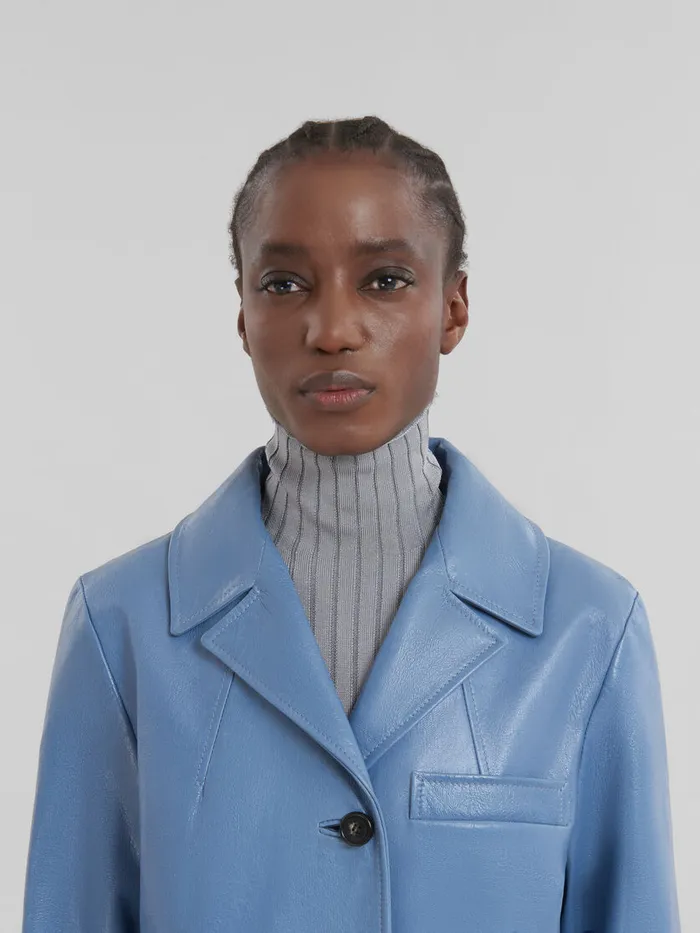 Blue Shiny Leather Jacket Women Marni Coats and Jackets