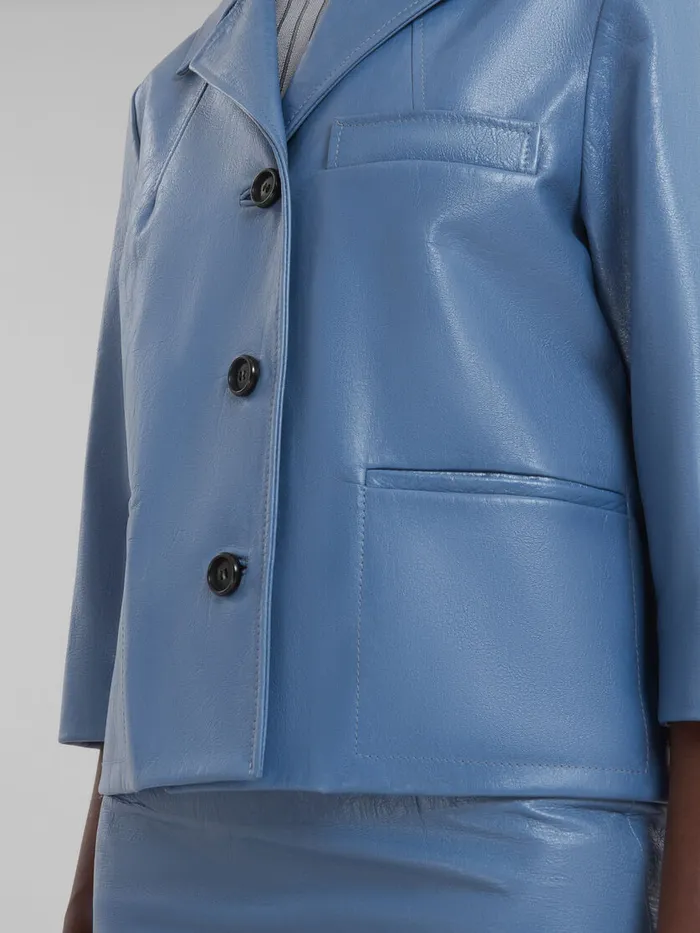 Blue Shiny Leather Jacket Women Marni Coats and Jackets
