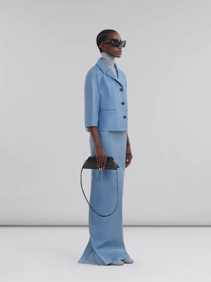 Blue Shiny Leather Jacket Women Marni Coats and Jackets